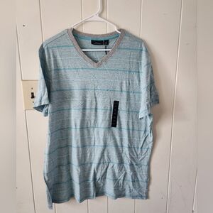 NWT Men's Marc Anthony Blue Striped V-Neck Shirt Size XL